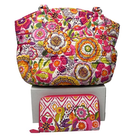 Vera Bradley Mandy Tote With Wallet in the Discontinued "Clementine" pattern. - Picture 2 of 16